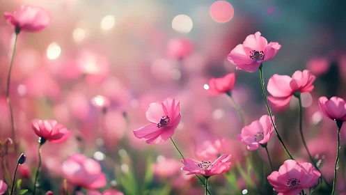 Pink cosmos flowers dance in dreamy sunlit gardens