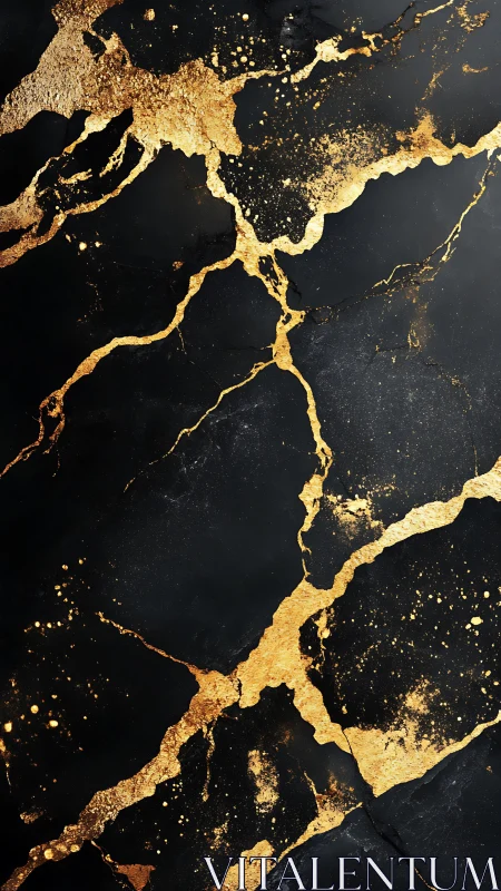 Midnight marble with shimmering golden rivers of light.