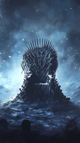 Blade-forged throne emerges amid turbulent frostlit waters