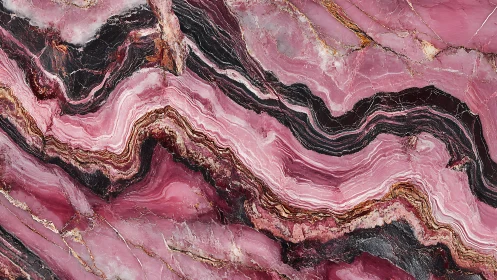 Striking Pink and Black Marble Texture with Abstract Veining Pattern.
