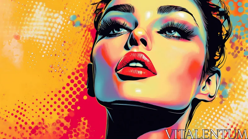 Neon siren gazes skyward in explosive pop color dreamscape.