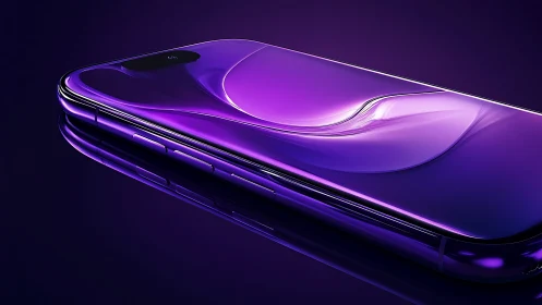 Sleek purple smartphone with reflective curved glass screen.