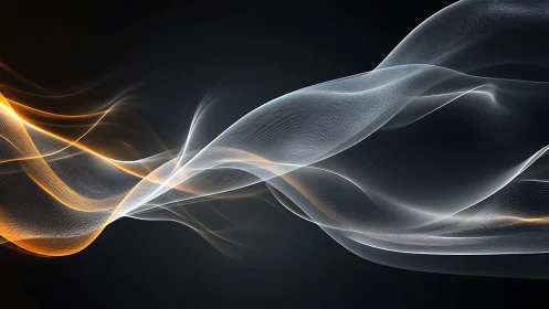 Luminous orange and white light waves curve across dark space