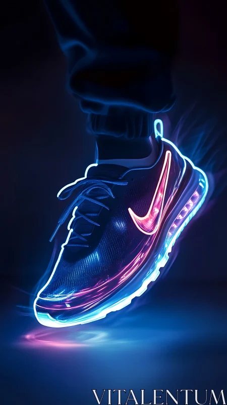 Illuminated athletic shoe isolated in low key neon lighting