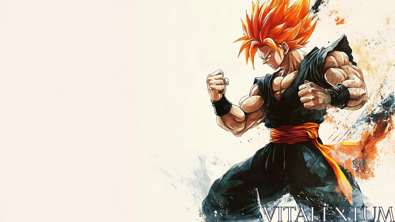 Muscular anime fighter with orange hair in battle stance.