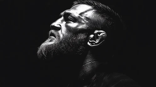 Monochrome male profile glows through dramatic rim light.