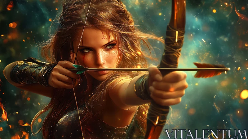Fantasy archer portrait in dynamic, glowing close-up composition.