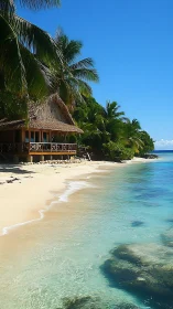Tropical Bungalow Nestled Along Pristine White Sand Beach.