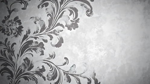 Whispered damask flourishes curl across silver mist.