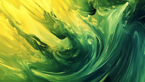 Dynamic yellow‑green fluid vortices rendered with smooth impasto motion
