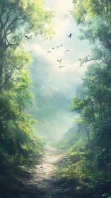 Verdant Passage Beckons Winged Travelers Through Luminous Forest Gateway