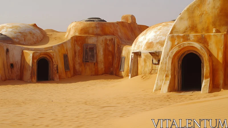 Sunlit desert dwellings whispering of quiet sci fi dreams.