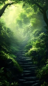 Luminescent Forest Corridor: Atmospheric Lighting Through Dense Canopy