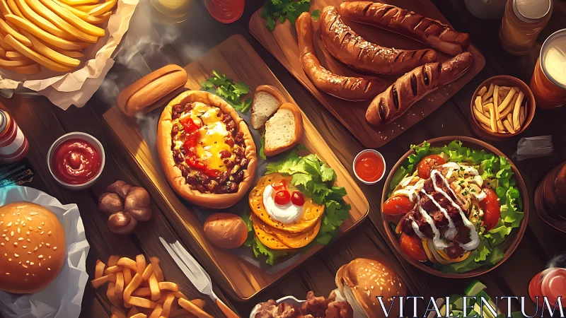 Feast of glowing comfort foods sparkles across rustic table