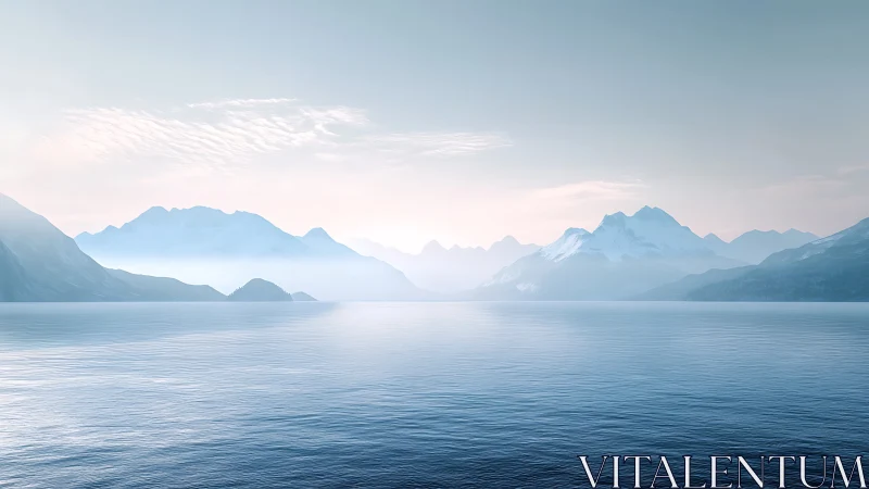 Glacial fjord sunrise over calm reflective polar waters.