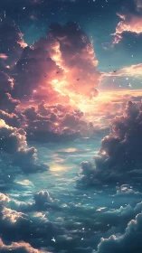 Radiant cumulus vortex renders a luminous celestial corridor