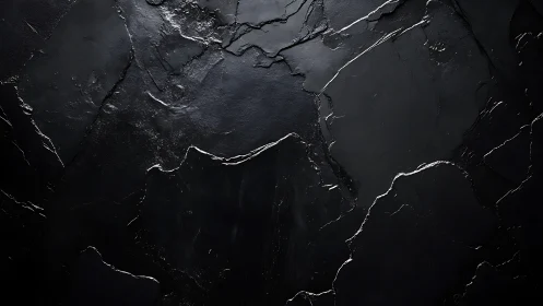 Macro study of fractured black slate with specular microglow.