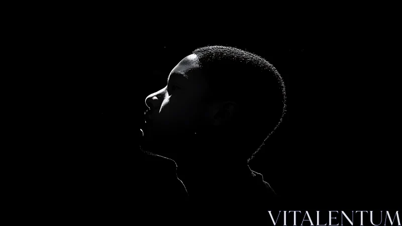 Side-profile portrait in dramatic low-key rim lighting study.