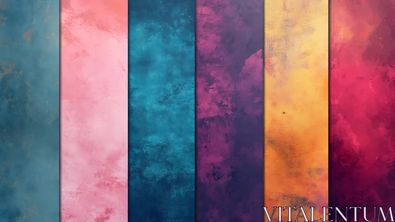 Vertical textured color panels in graded chromatic sequence.