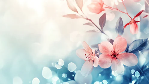 Soft Pink Cherry Blossoms with Dreamy Blue Bokeh Background.