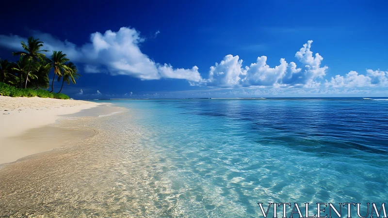 Pristine tropical beach with crystal waters and white sand.