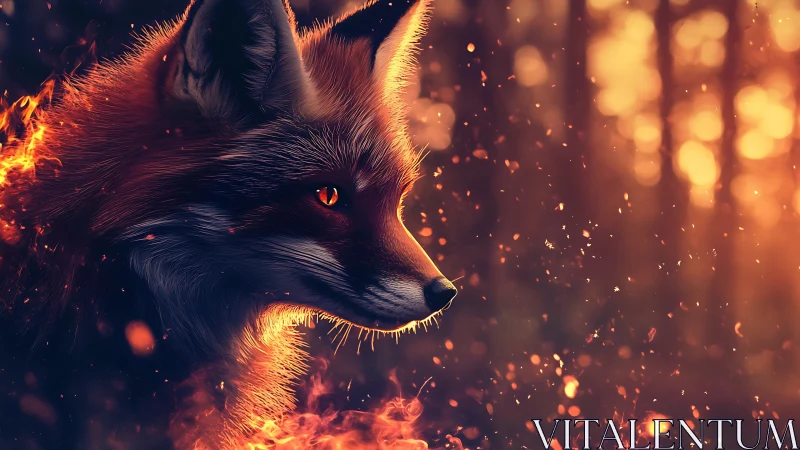 Digital painting of ember-lit fox in cinematic profile composition.