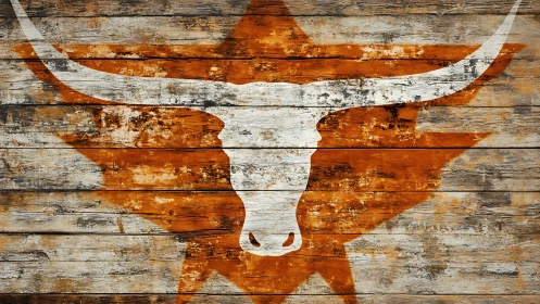 Weathered longhorn emblem blazing over rustic barn planks.