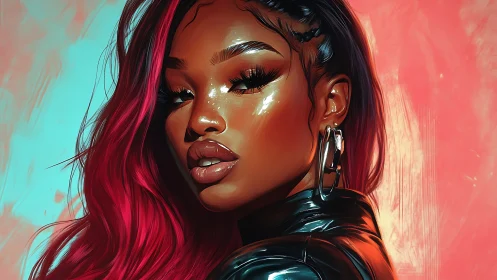 Radiant portrait of a neon-haired muse in bold light.