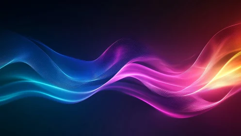 Colorful flowing light waves on dark gradient background.