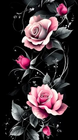 Soft pink roses glowing against a dreamy midnight backdrop.