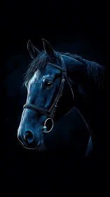 Nocturnal equine portrait rendered in high-contrast neon lines