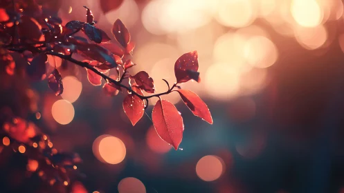 Backlit crimson foliage with shallow depth-of-field bokeh.