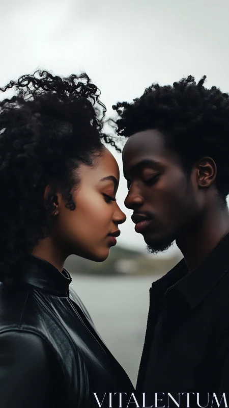 Two Figures in Profile, Intimate Moment Against Overcast Sky