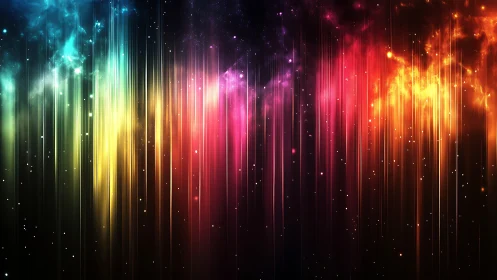 Spectral nebula columns with vertically refracted chromatic light.