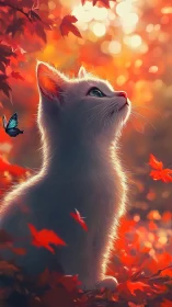 Luminous Guardian: Feline Reverie in Autumnal Warmth.