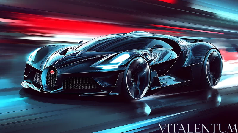 Futuristic hypercar slices through neon city at high speed