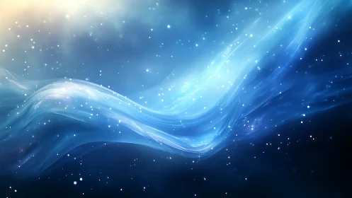 Soft cosmic waves drift through a glowing blue night sky