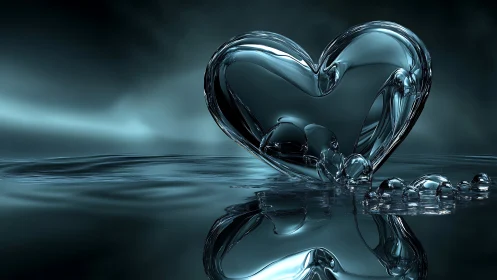 Translucent Water Heart Form Against Dark Teal Background.
