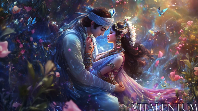 Celestial Romance: Two Souls Entwined in Luminescent Bloom.