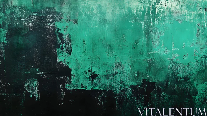 Abstract Emerald and Black Textured Painting in Modern Style.
