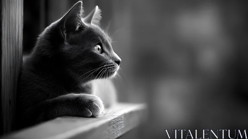 Monochromatic Feline Portrait. Sharp Profile Study in Black and White.