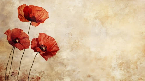 Red Poppies on Neutral Background: Botanical Study.