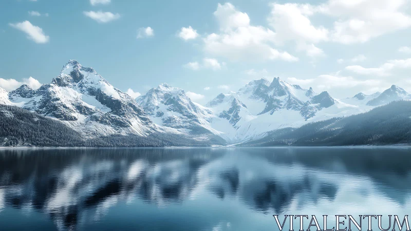 Glacial alpine massif mirrored in low-turbulence mountain lake.