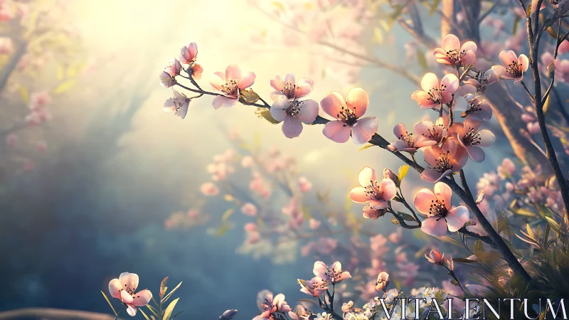 Backlit Cherry Blossoms with Atmospheric Depth.