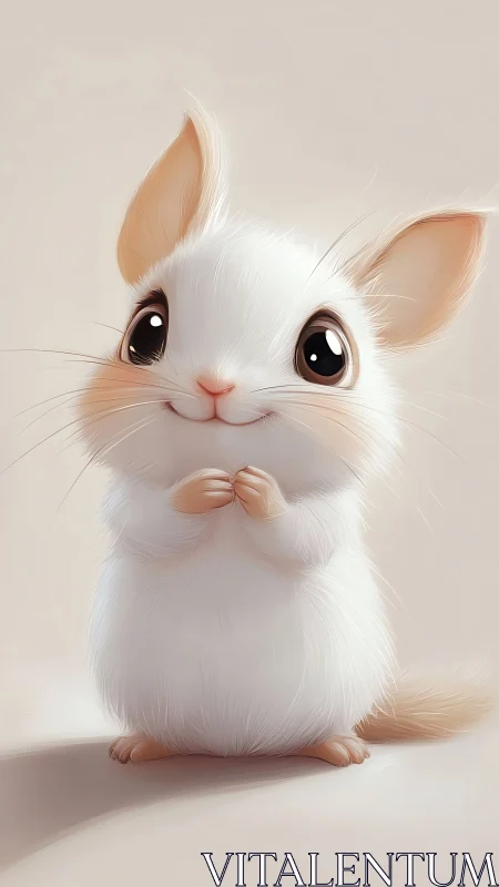 Cute white cartoon bunny with big eyes on soft background.