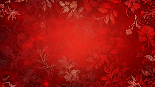 Red gradient background displays floral border arrangement