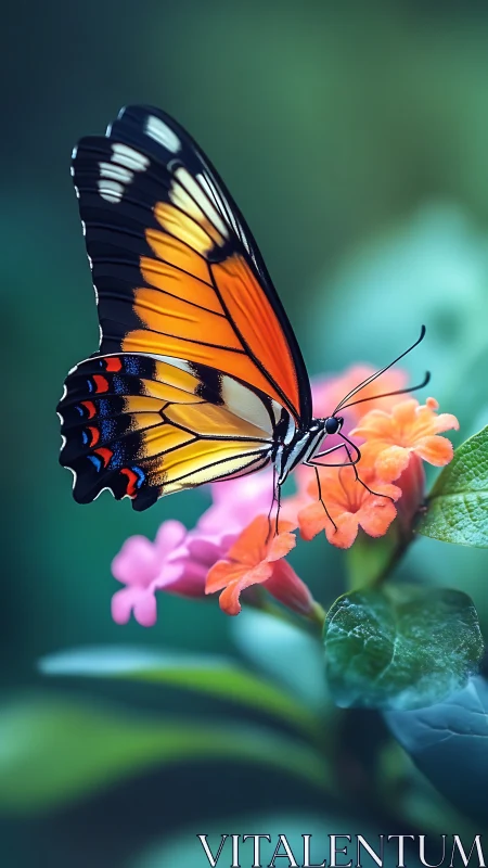Orange and black butterfly on clustered pink flowers.
