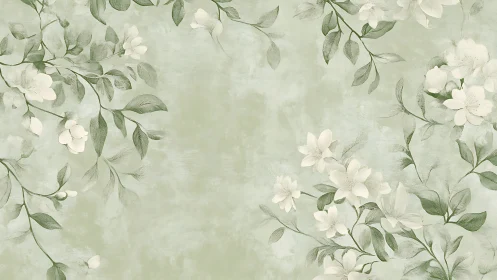 Soft sage blossoms drifting across a whispering canvas.