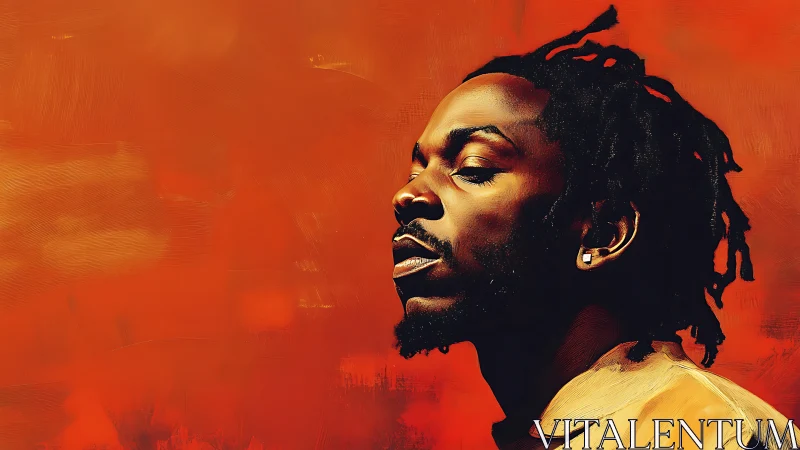 Portrait in stillness against a vivid painted orange field.