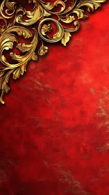 Gold baroque corner ornament on rich red background.